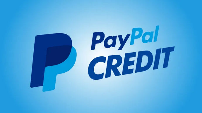 Banner promoting PayPal Credit with a blue gradient background.