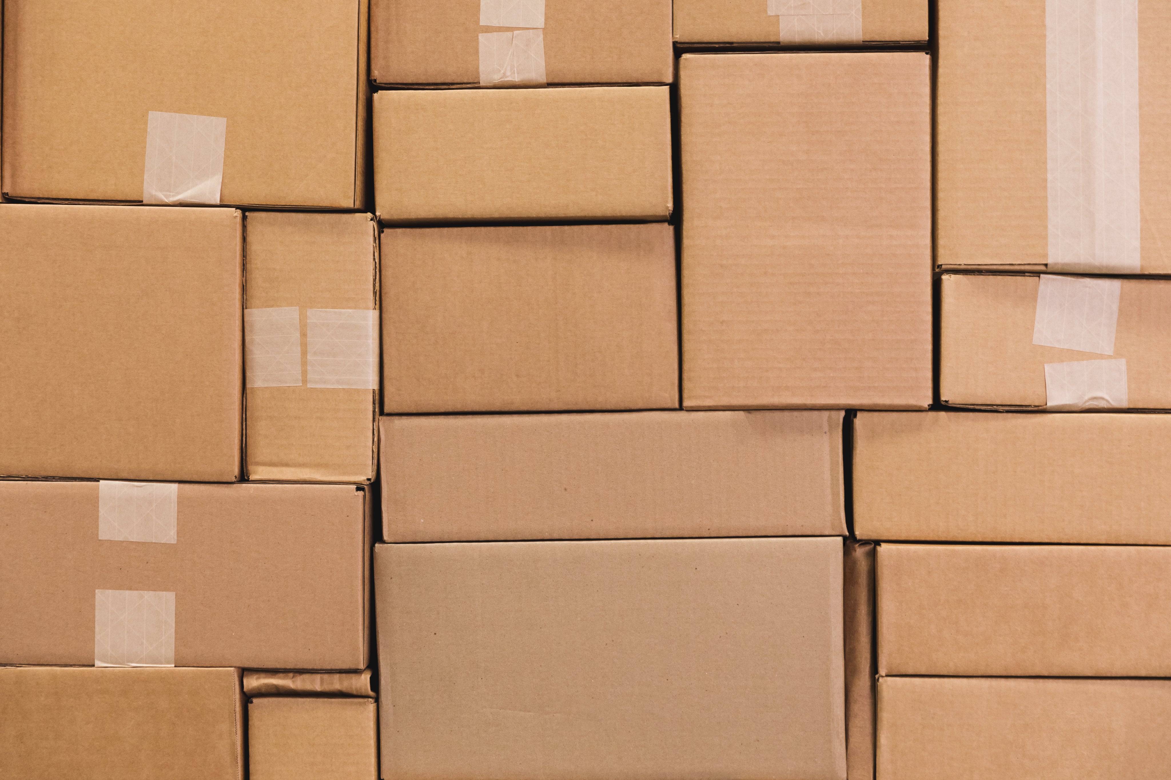 Stacked cardboard boxes prepared for shipping and storage.