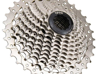 Tifosi HG cassette with a side view highlighting the detailed sprocket design and lockring.