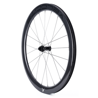 Side view of Velocite Hyperdrive carbon road wheel featuring disc brake design for lightweight cycling efficiency.